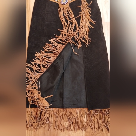 Frontier Collection vintage fringe leather beaded skirt - Picture 6 of 12